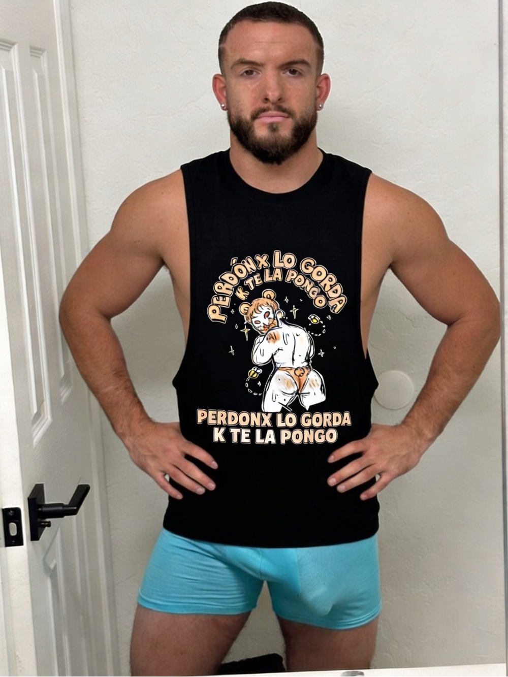 Men's Black Graphic Muscle Tank - 'Perdonx Lo Gorda'